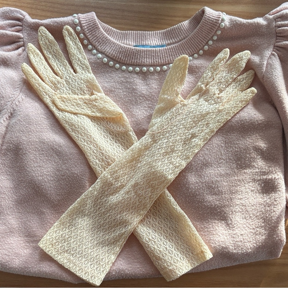 Ivory Lace Gloves Vintage Inspired Sheer Elegant Bridal Tea Party Formal